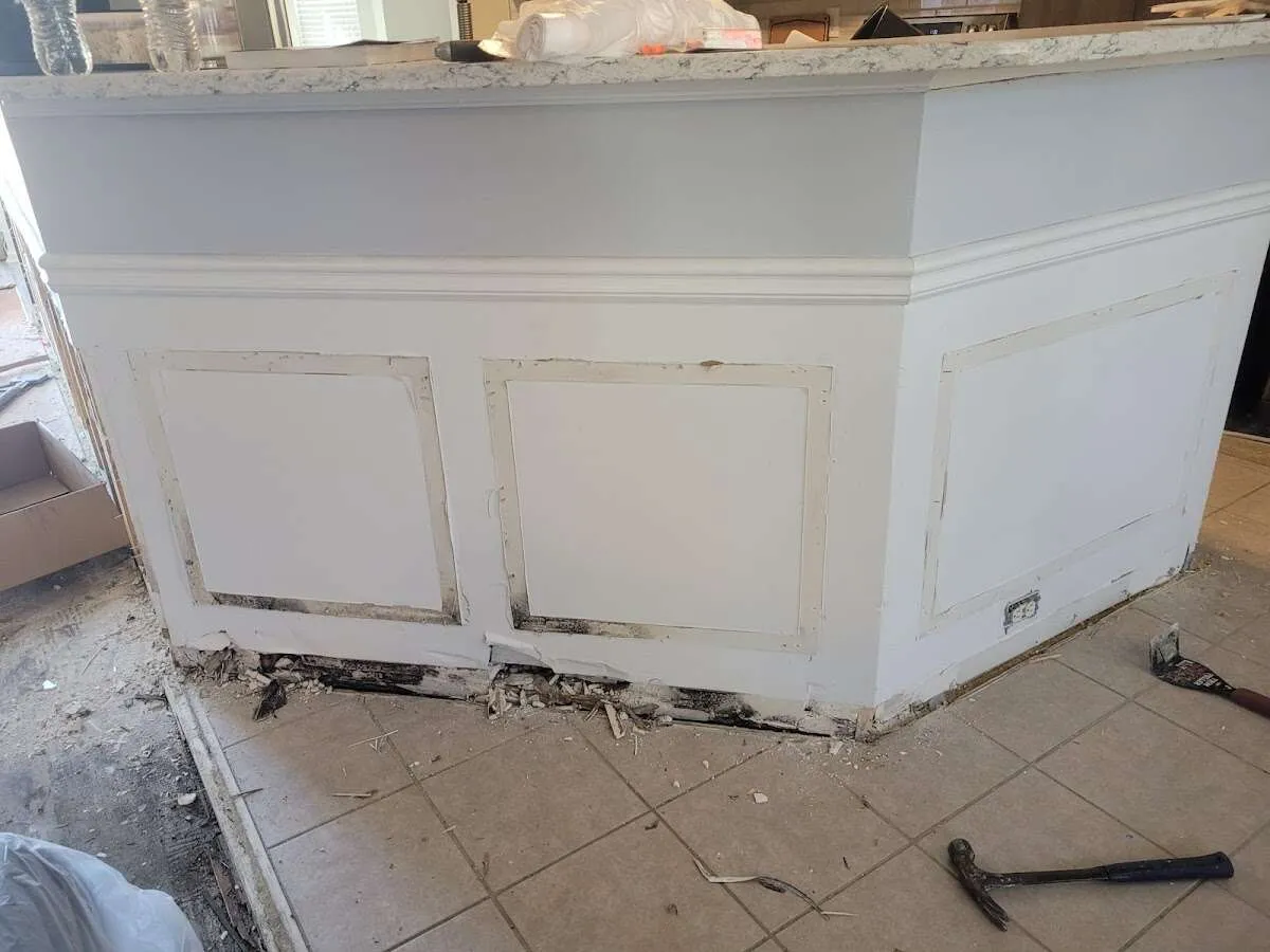 Water damage and mold on kitchen during Storm Damage Restoration in Lake Barrington